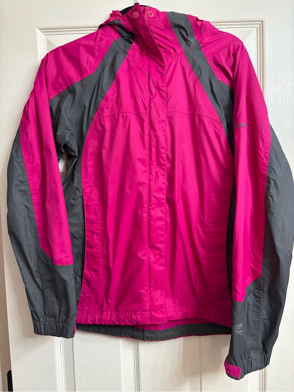 Columbia Hot Pink and Gray Women's Hooded Rain Jacket